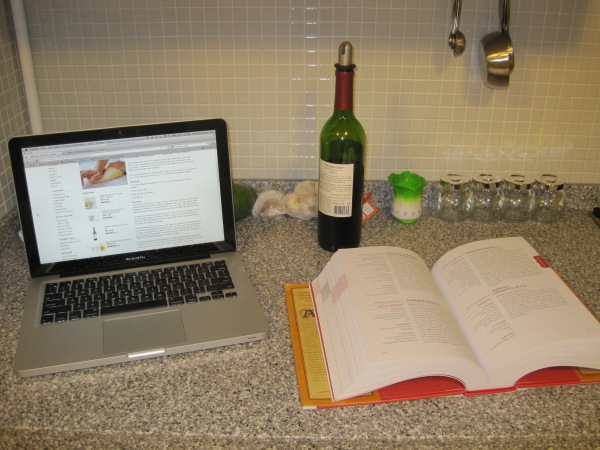 cook book, computer, wine